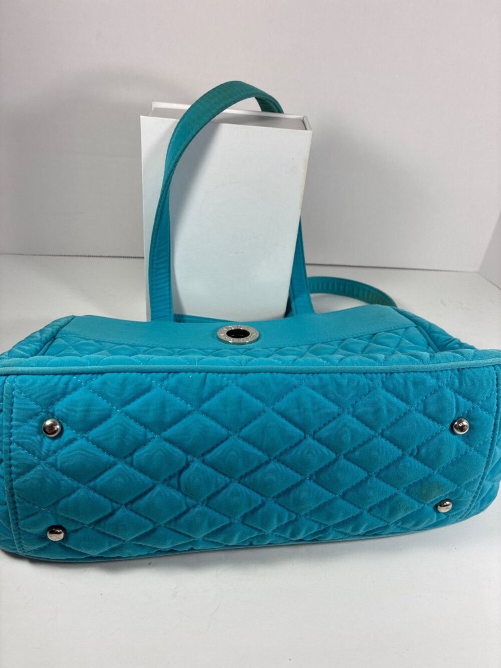 Vera Bradley Quilted Tote Turquoise Cotton Shoulder Bag Toggle Closure - Picture 7 of 10